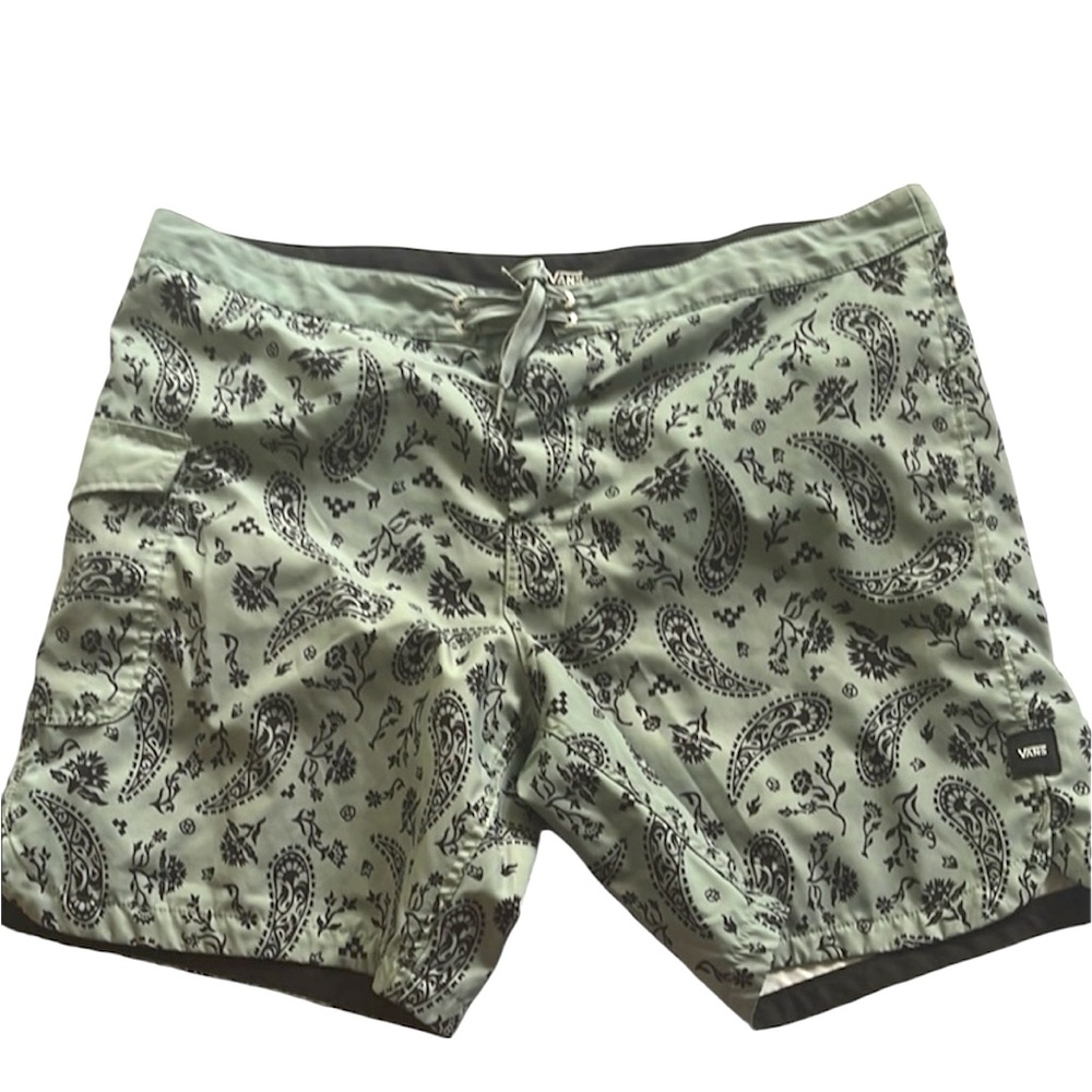 VANS green and black paisley swim trunks (size 38)